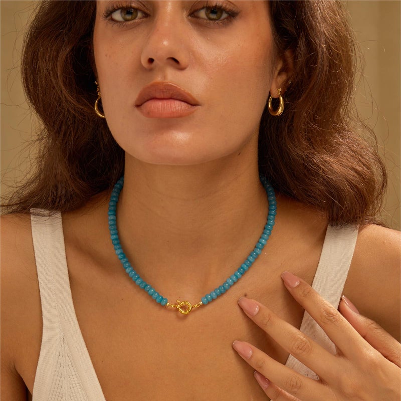 chorfla Beaded Gemstone Necklaces for Women, Bohemian Colored Choker Natural Stone Bead Decoration Summer Beach Handmade Jewelry Necklace (A-Sapphire) - Image 4
