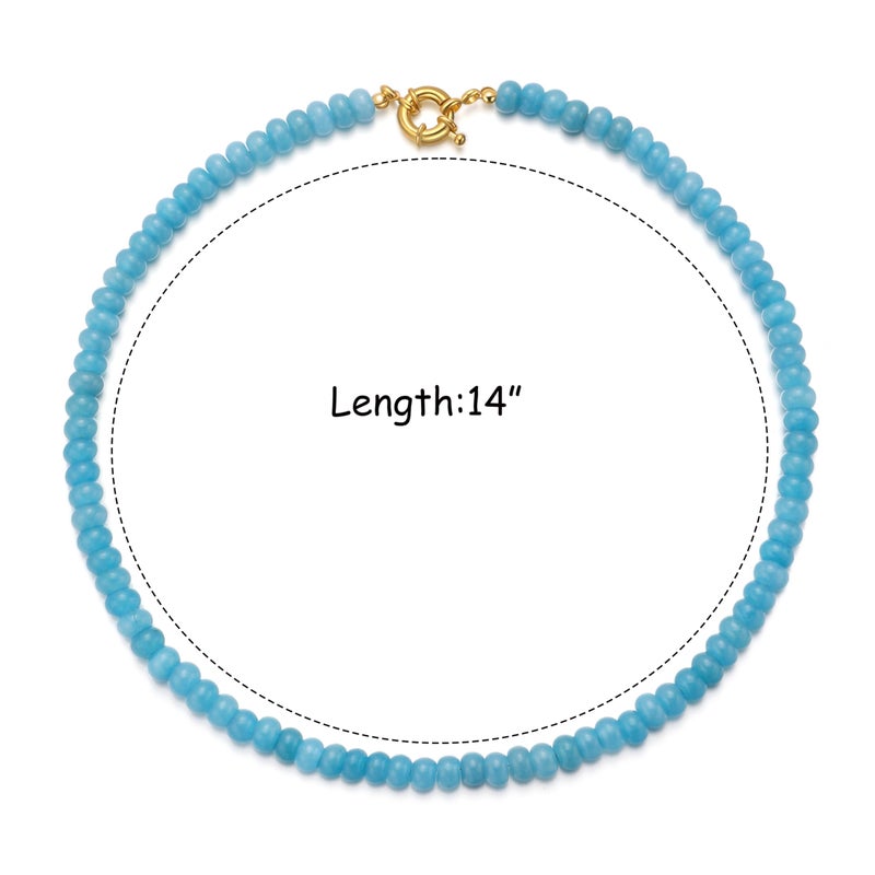chorfla Beaded Gemstone Necklaces for Women, Bohemian Colored Choker Natural Stone Bead Decoration Summer Beach Handmade Jewelry Necklace (A-Sapphire) - Image 2