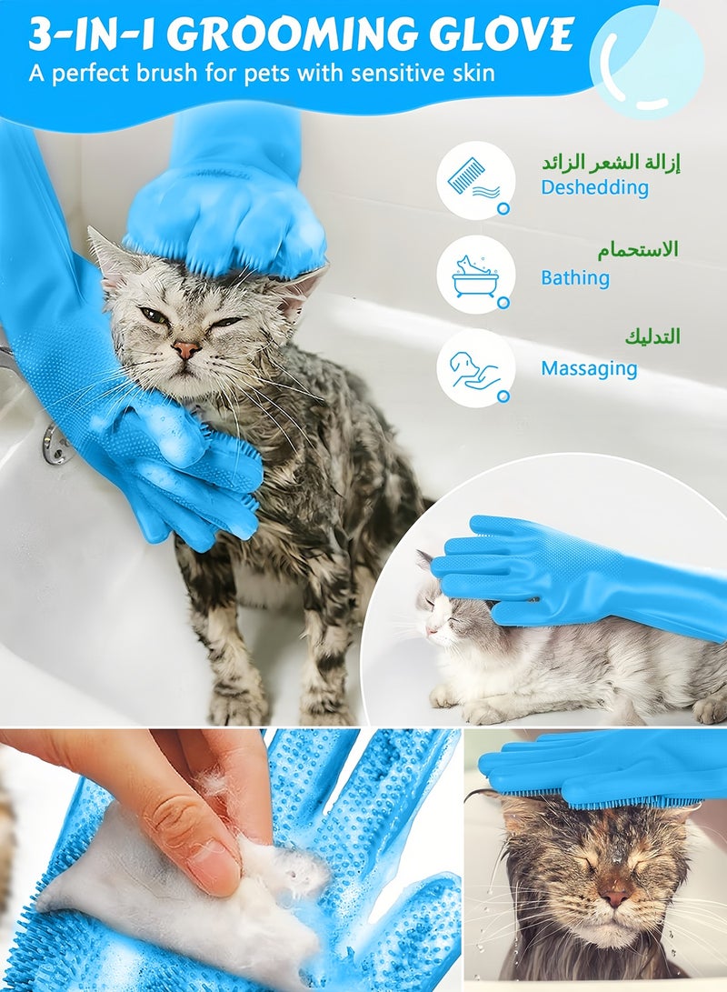 Generic Zafeen Pet Grooming Gloves - Heat Resistant Silicone with High-Density Teeth 5-Finger Design for Dog Cat Bathing Massage  - Image 2