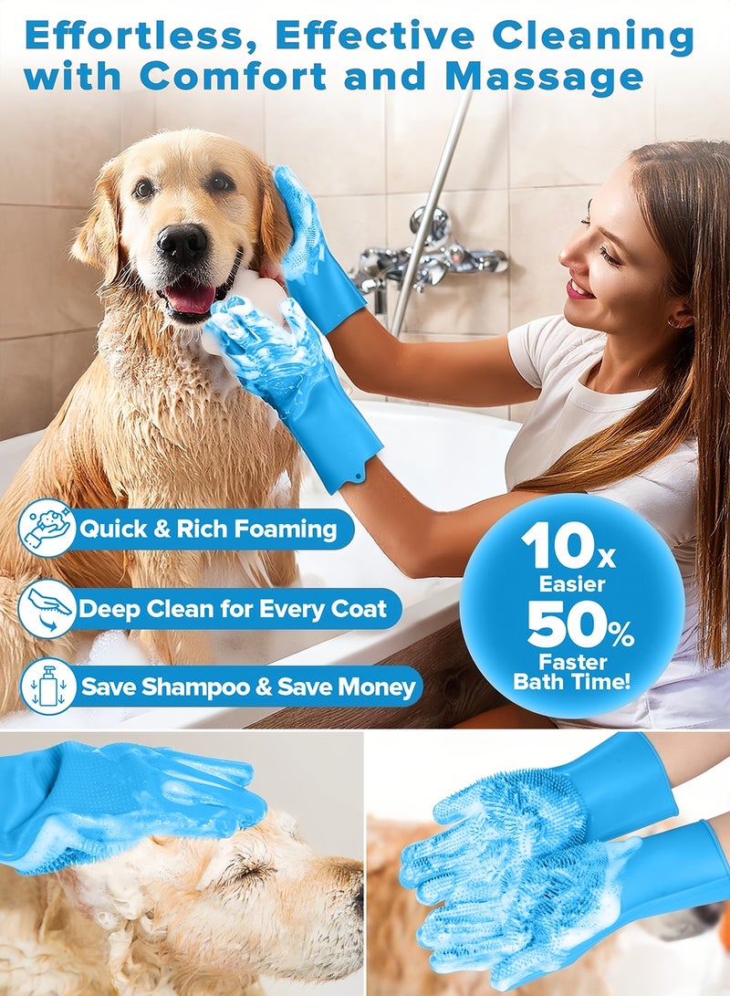 Generic Zafeen Pet Grooming Gloves - Heat Resistant Silicone with High-Density Teeth 5-Finger Design for Dog Cat Bathing Massage  - Image 3