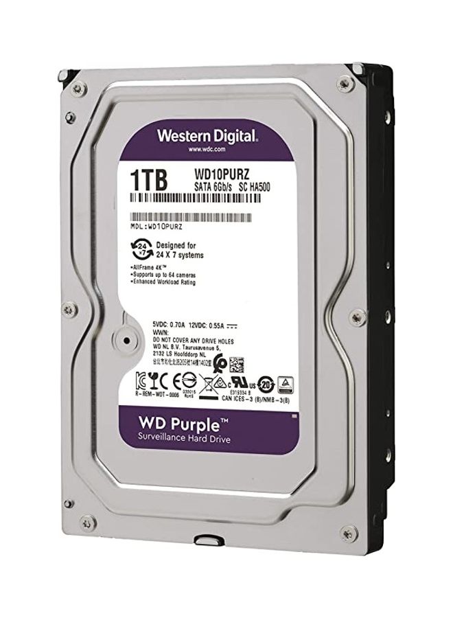 دبليو دي محرك الأقراص الصلبة Purple Surveillance مقاس 3.5 بوصة SATA بسرعة 6 جيجابت/ثانية مع تقنية Allframe 4K - 180 تيرابايت/السنة، ذاكرة تخزين مؤقت 64 ميجابايت، 5400 دورة في الدقيقة - Image 2