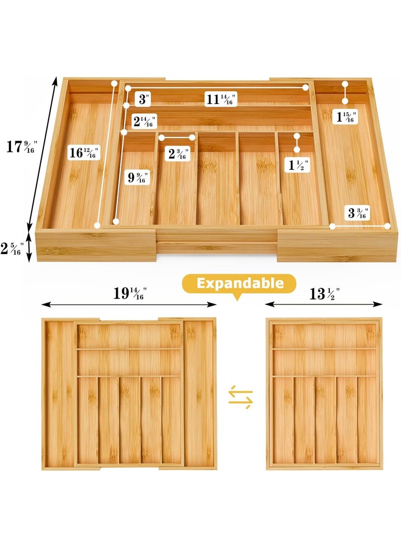 Cutlery organizer - Adjustable cutlery organizer - Bamboo cutlery divider with groove for kitchen utensils, hair accessories, repair tools, and art supplies W13.5"-19.9" x L17.6" (Wooden) - Image 4