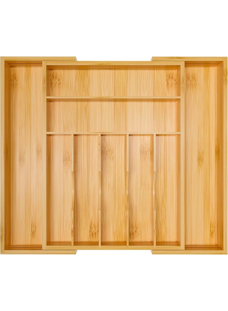 Cutlery organizer - Adjustable cutlery organizer - Bamboo cutlery divider with groove for kitchen utensils, hair accessories, repair tools, and art supplies W13.5"-19.9" x L17.6" (Wooden) - Image 1