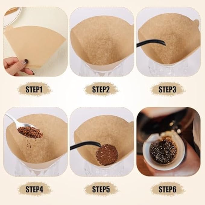 ريحني فلتر القهوة 100 قطعة فلتر قهوة قابل للتخلص من مرة واحدة فلتر قهوة غير مبيض طبيعي وورق فلتر قهوة لجهاز صب فوق ماكينة القهوة - Image 5