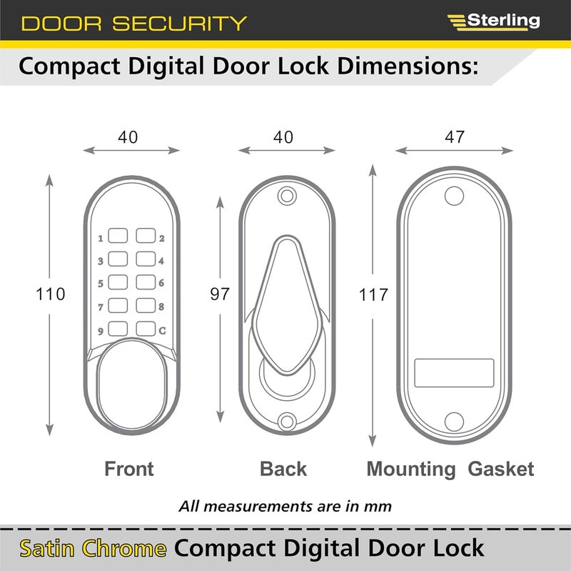 Sterling S2200V Compact Digital Door Lock with 10-Push Button - Satin Chrome - Image 4