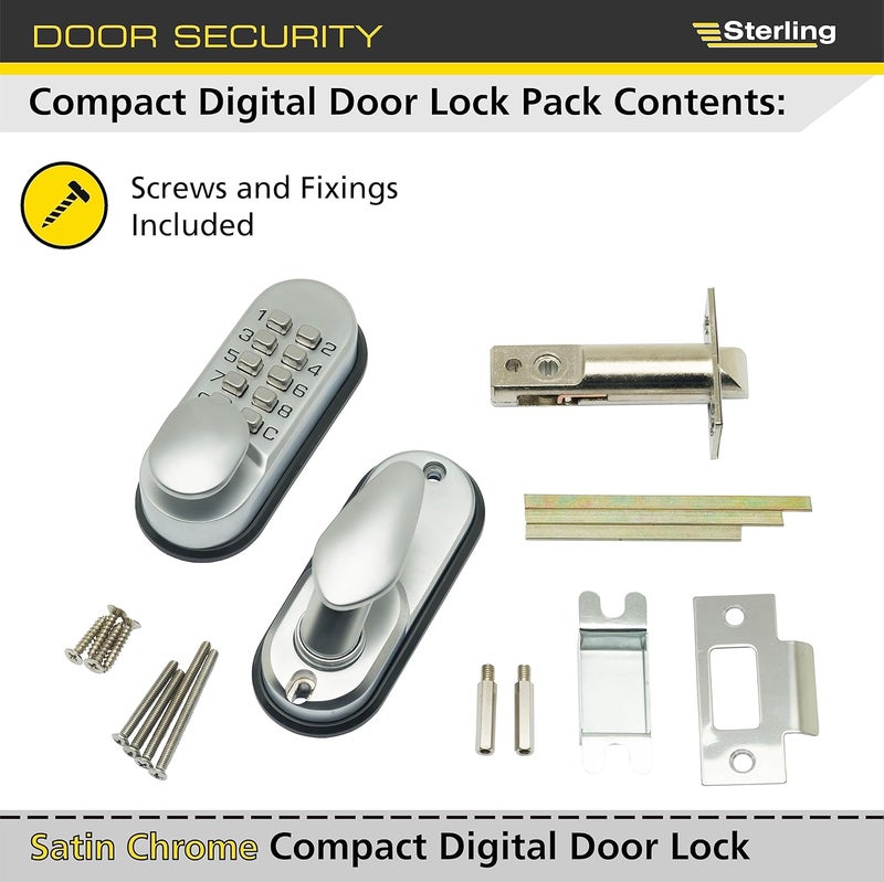 Sterling S2200V Compact Digital Door Lock with 10-Push Button - Satin Chrome - Image 3