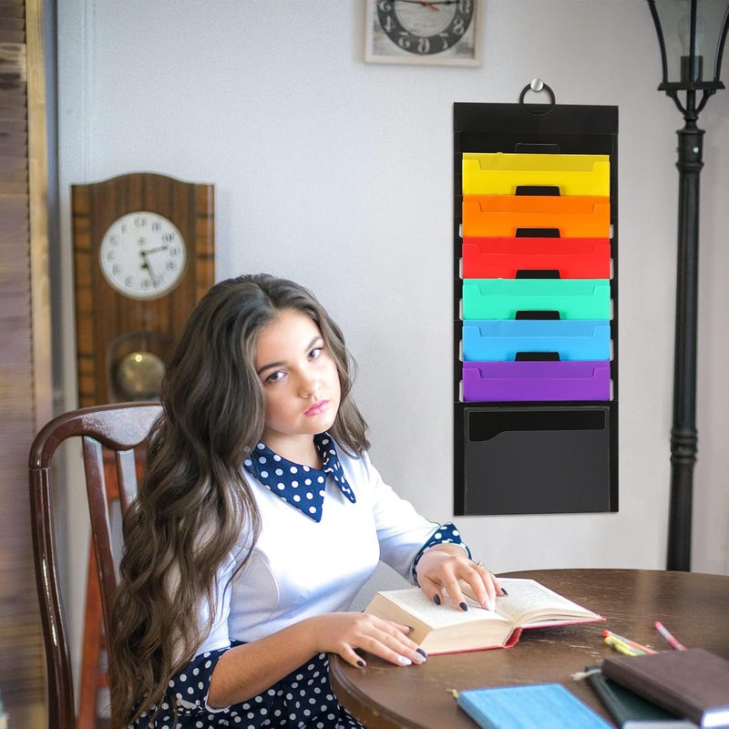 إكسفور منظم ملفات حائطي مكون من قطعتين، مجلدات معلقة لتخزين الحائط وتنظيم الفصل الدراسي مع 6 منظمات ملفات معلقة قابلة للإزالة من البوليستر للحائط والفصل الدراسي والمدرسة والمكتب المنزلي - Image 4