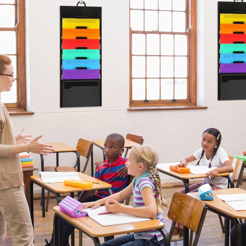 إكسفور منظم ملفات حائطي مكون من قطعتين، مجلدات معلقة لتخزين الحائط وتنظيم الفصل الدراسي مع 6 منظمات ملفات معلقة قابلة للإزالة من البوليستر للحائط والفصل الدراسي والمدرسة والمكتب المنزلي - Image 5