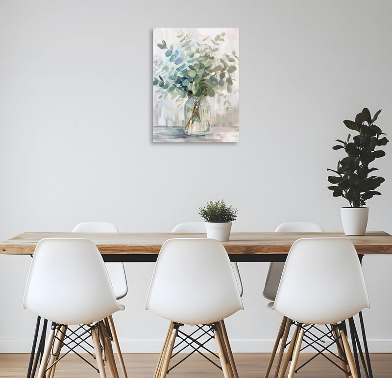 OWNANRTHM Eucalyptus Canvas Wall Art Botanical Wall Art Eucalyptus Pictures for Bathroom Plant Poster Vintage Eucalyptus Flower Herb Rustic Jar Painting for Living Room Bathroom Wall Framed 12X16 inch - Image 3