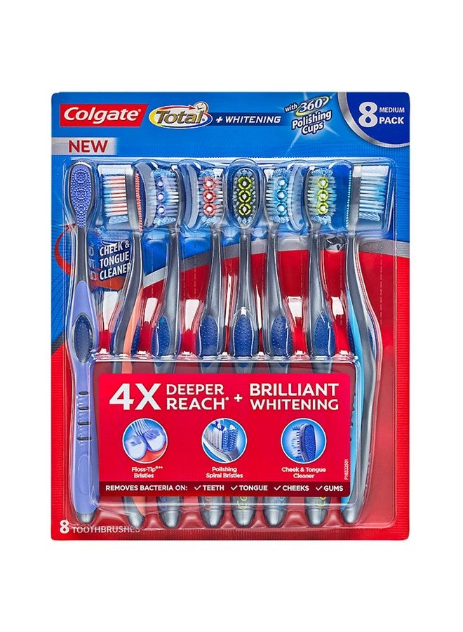 كولجيت فرشاة أسنان كولجيت توتال بلس لتبييض الأسنان مع 360 كوب تلميع، متوسطة الحجم، 8 قطع