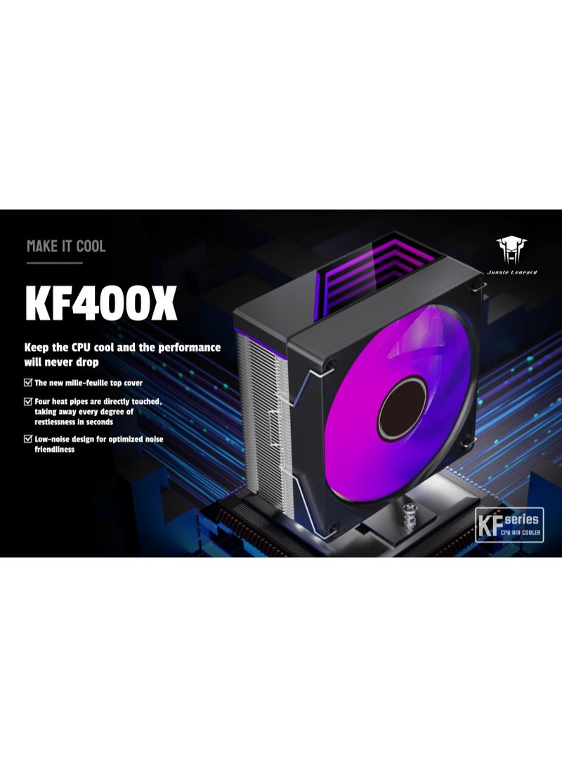 Jungle Leopard KF400X RGB CPU Air Cooler Fan | 230W TDP, 4 Heat Pipes, PWM Fan with RGB Lights, Compatible with Intel & AMD (AM4/AM5, 115X/1200/1700) - Image 2