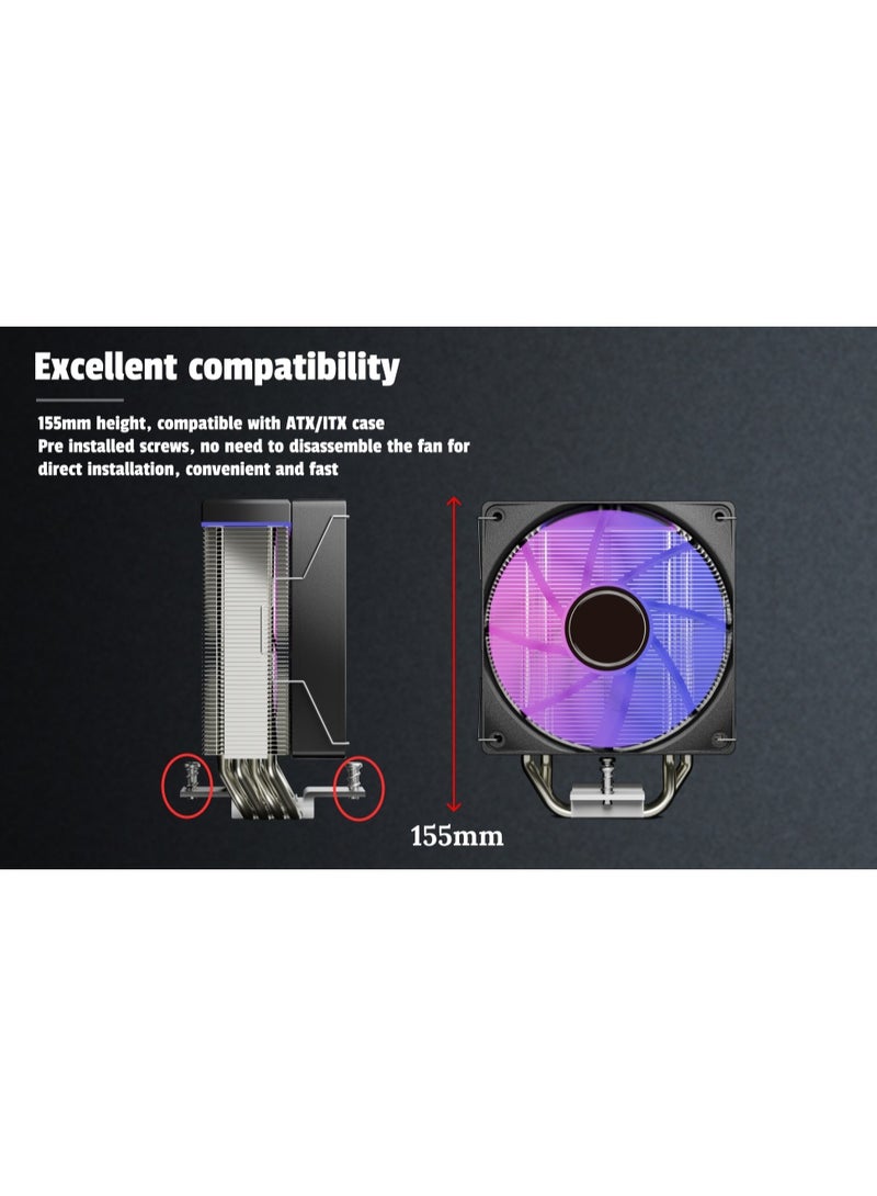 Jungle Leopard KF400X RGB CPU Air Cooler Fan | 230W TDP, 4 Heat Pipes, PWM Fan with RGB Lights, Compatible with Intel & AMD (AM4/AM5, 115X/1200/1700) - Image 3
