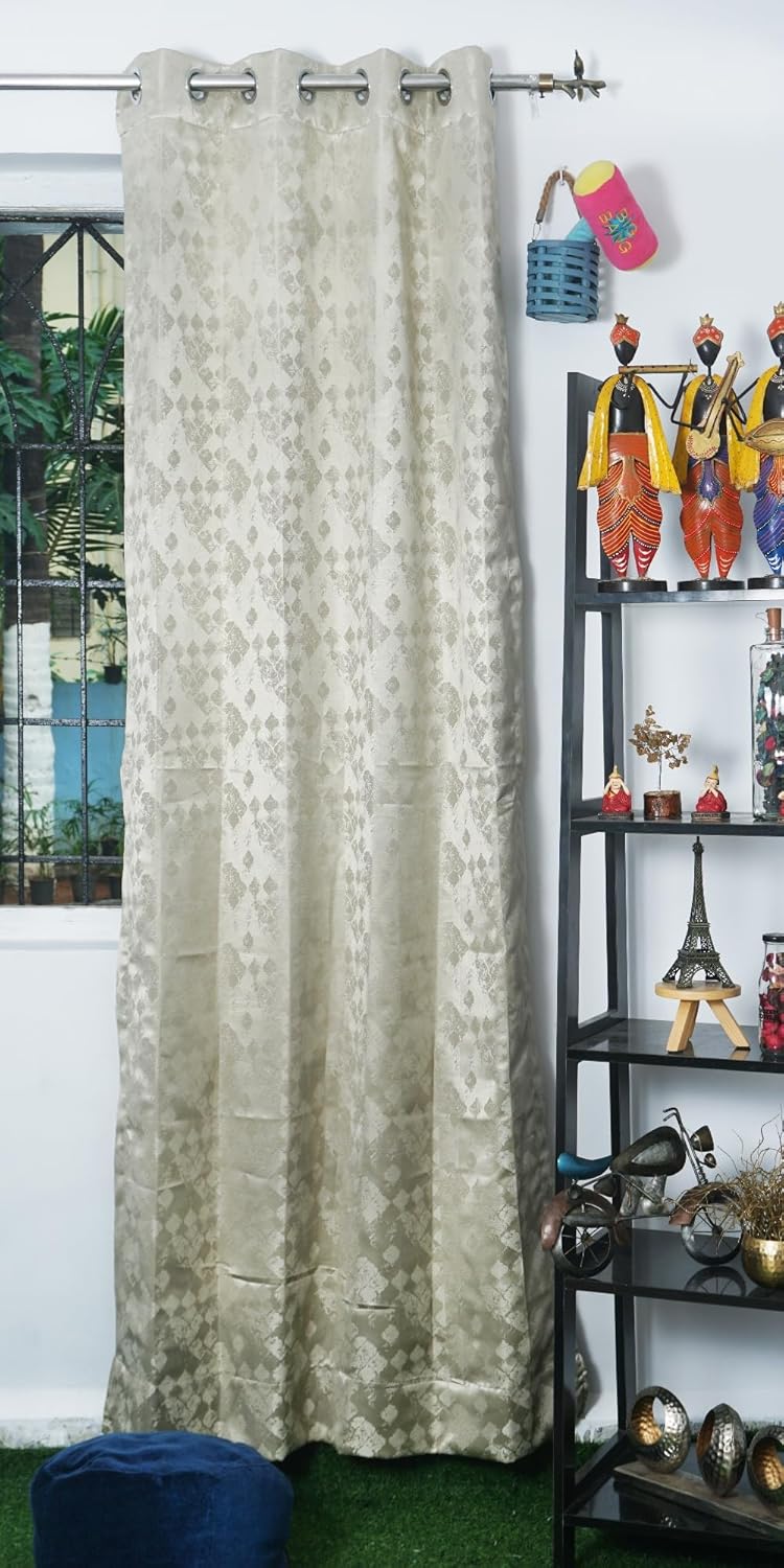 Parda Online Green 9 ft Jaquard Fabric Smash Design Eyelet Long Window Curtain - Pack of 2 - Image 1