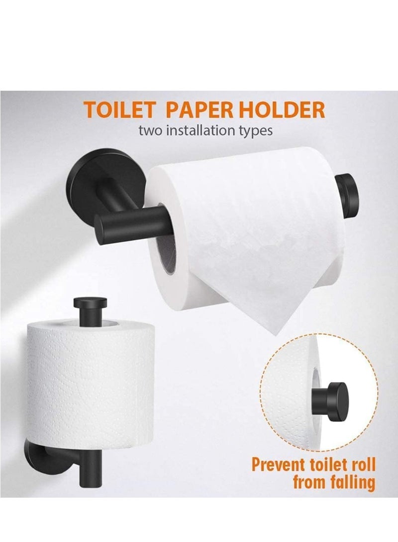 تراسل طقم أدوات حمام مكون من 6 قطع، أدوات حمام مستديرة من الفولاذ المقاوم للصدأ مثبتة على الحائط - يتضمن عمود منشفة يد 16 بوصة، حلقة منشفة، حامل مناديل الحمام، 3 خطافات منشفة روب، طقم إكسسوارات حمام (أسود) - Image 2