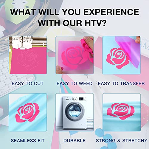 HTVRONT لفائف الفينيل HTVRONT HTV لنقل الحرارة - 12" × 20 قدم باللون الوردي النيون HTV للقمصان، فينيل للكي لجميع آلات القطع - سهل القطع والتخلص من الزوائد لتصميم نقل الحرارة (الوردي النيون) - Image 3