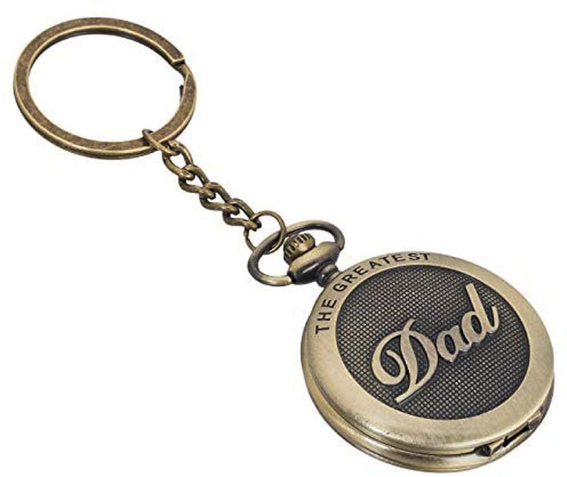 FowWelt Vintage Pocket Watch Metal Keychain Retro Clock for Gifting with Key Ring Anti-Rust - Dad1 - Image 1