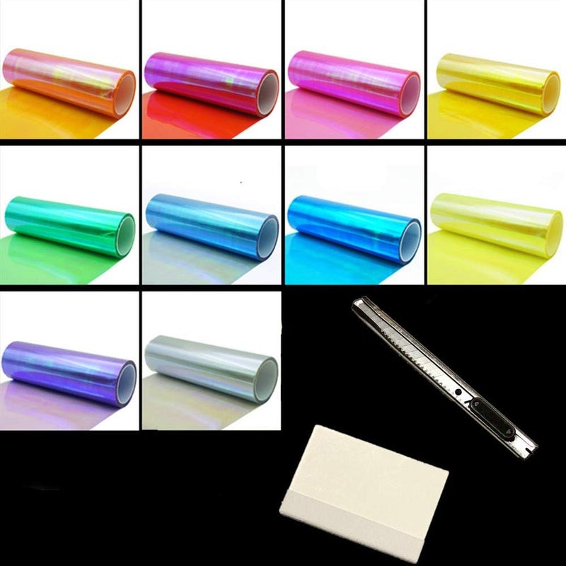 F & B LED LIGHTS 12 by 48 inches Self Adhesive Shiny Chameleon Headlights Tail Lights Fog Lights Films,Film Sheet Sticker,Tint Vinyl Film with Gift Knife and Hand Tool (Light Blue) - Image 1