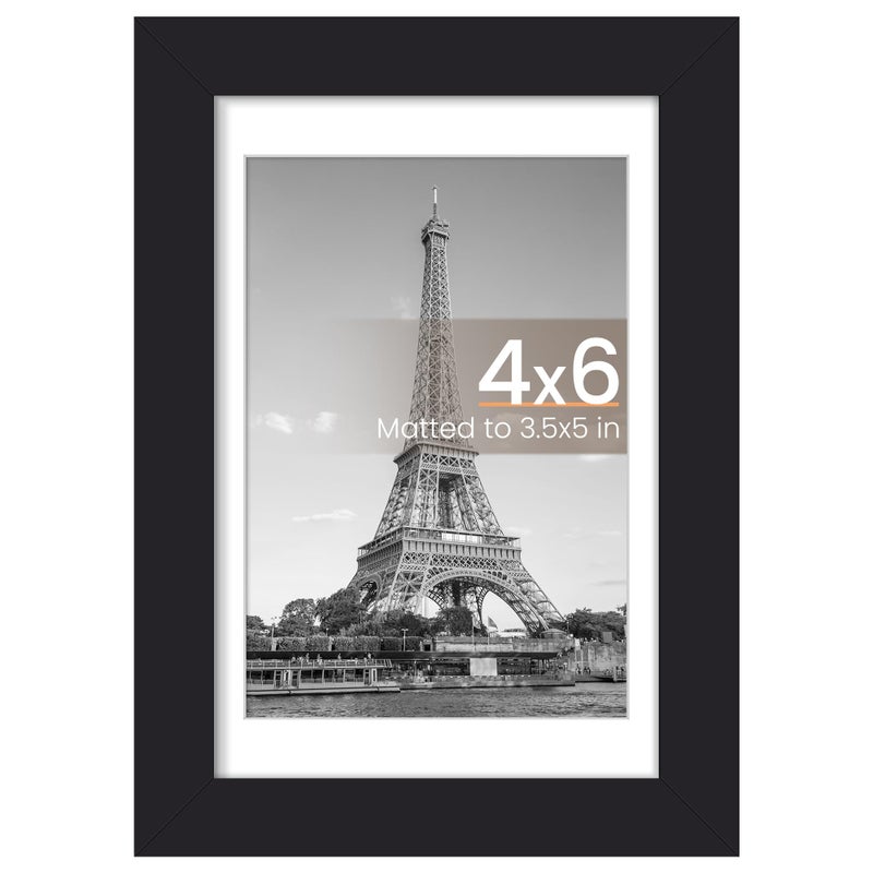 upsimples 4x6 Picture Frame, Display Pictures 3.5x5 with Mat or 4 x 6 Without, Wall Hanging Photo Frames, Black, 1 Pack - Image 1