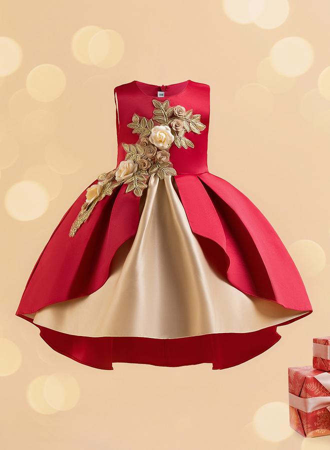 Take Two فستان بناتي بوردو مزين بلا أكمام ومجعد - Image 2