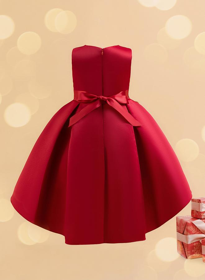 Take Two فستان بناتي بوردو مزين بلا أكمام ومجعد - Image 3