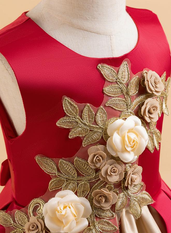 Take Two فستان بناتي بوردو مزين بلا أكمام ومجعد - Image 4