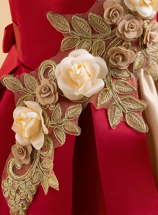 Take Two فستان بناتي بوردو مزين بلا أكمام ومجعد - Image 5