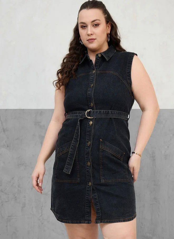 Cotton Sleeveless Plus Size Shirt Dress for Women
