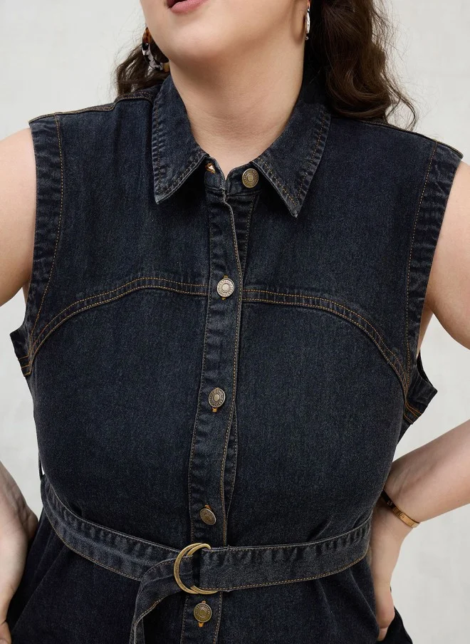 ساسافراس فستان قميص قطني بدون أكمام مقاس كبير للنساء