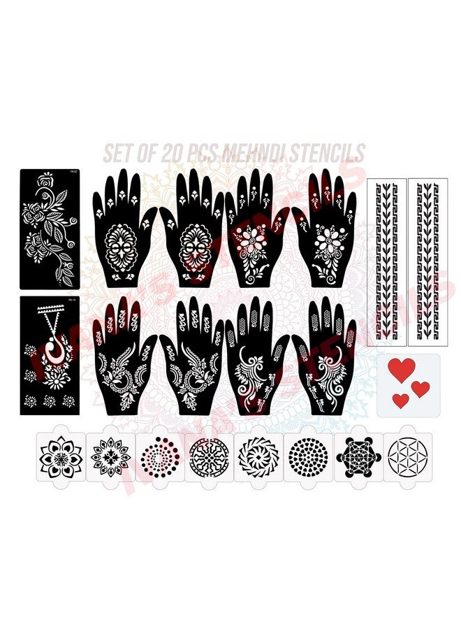 ivana's Set Of 20 Pcs Combo Pack, Reusable Mehandi Design Sticker Stencils For Both Hand | Mehendi Stencils For Hands | Quick And Easy To Use, For Girls, Women, Kids & Teen, D-2154 - Image 1