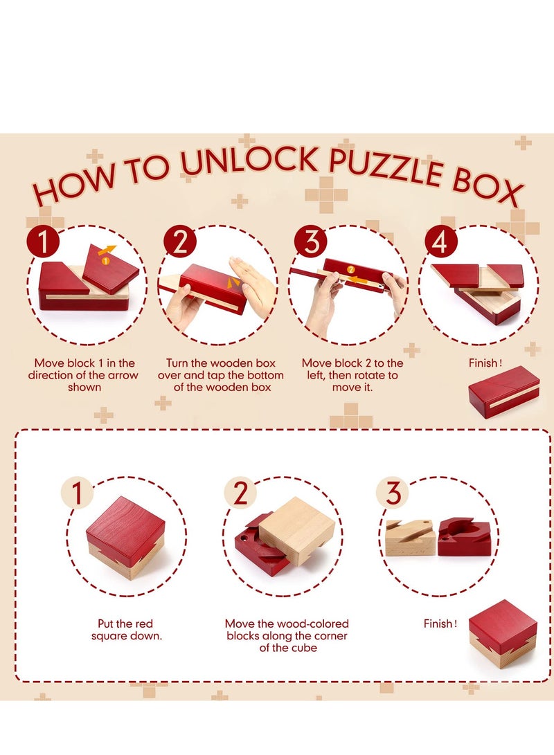 SYOSI SYOSI Wooden Puzzle Box Magic Box, Impossible Box Secret Money Box  Special Mechanism Box for Adults Teens (Red, 2 Pack)  - Image 3