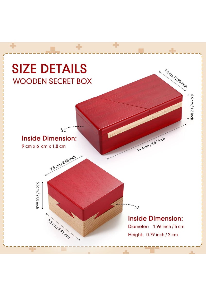SYOSI SYOSI Wooden Puzzle Box Magic Box, Impossible Box Secret Money Box  Special Mechanism Box for Adults Teens (Red, 2 Pack)  - Image 2