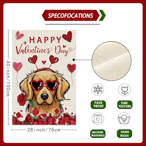 ZAEW Happy Valentine’s Day Romantic Roses Love Hearts Balloon Dog House Flag Big Large Burlap 28X40 Inch Vertical Double Sided Outside Yard Holiday Outdoor Farmhouse Decoration - Image 5
