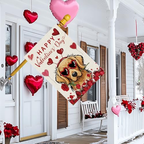 ZAEW Happy Valentine’s Day Romantic Roses Love Hearts Balloon Dog House Flag Big Large Burlap 28X40 Inch Vertical Double Sided Outside Yard Holiday Outdoor Farmhouse Decoration - Image 3