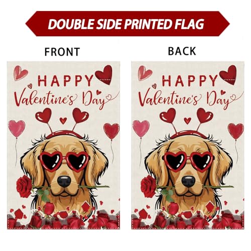 ZAEW Happy Valentine’s Day Romantic Roses Love Hearts Balloon Dog House Flag Big Large Burlap 28X40 Inch Vertical Double Sided Outside Yard Holiday Outdoor Farmhouse Decoration - Image 4