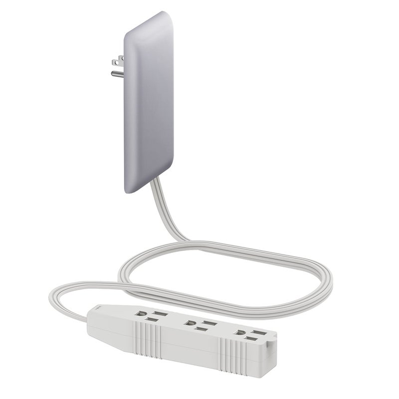 LIDER Flat-Face Outlet Extender with 3 Receptacles, Ultra-Thin Wall Plate Plug with Cord Extender and 3-Outlet Power Strip, 3ft Cord, ETL Listed, LWE3-315-SV, Silver - Image 1
