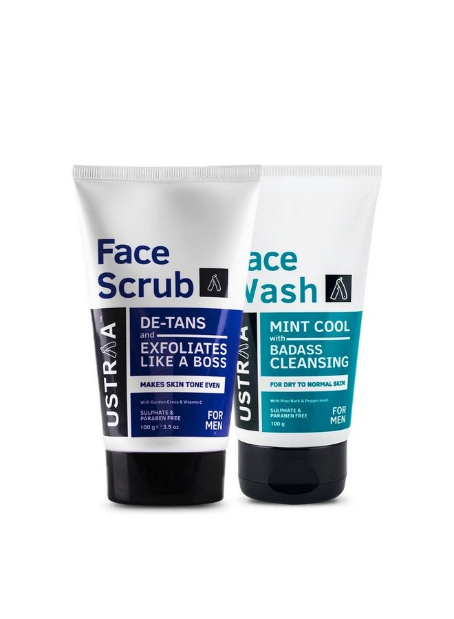Ustraa Face Wash - Mint Cool - For Dry to Normal Skin - 100g | Reduces Moisture Loss | Removes Dirt & De-Tan Face Scrub for Men, 100g | Effective Tan Removal | with Walnut Granules | No SLS - Image 1