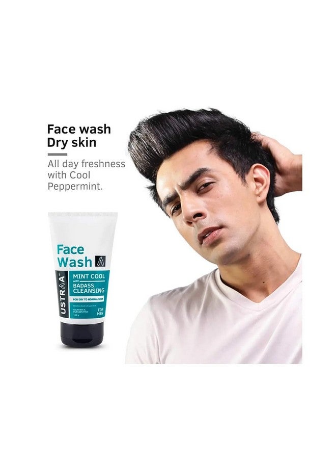 Ustraa Face Wash - Mint Cool - For Dry to Normal Skin - 100g | Reduces Moisture Loss | Removes Dirt & De-Tan Face Scrub for Men, 100g | Effective Tan Removal | with Walnut Granules | No SLS - Image 3