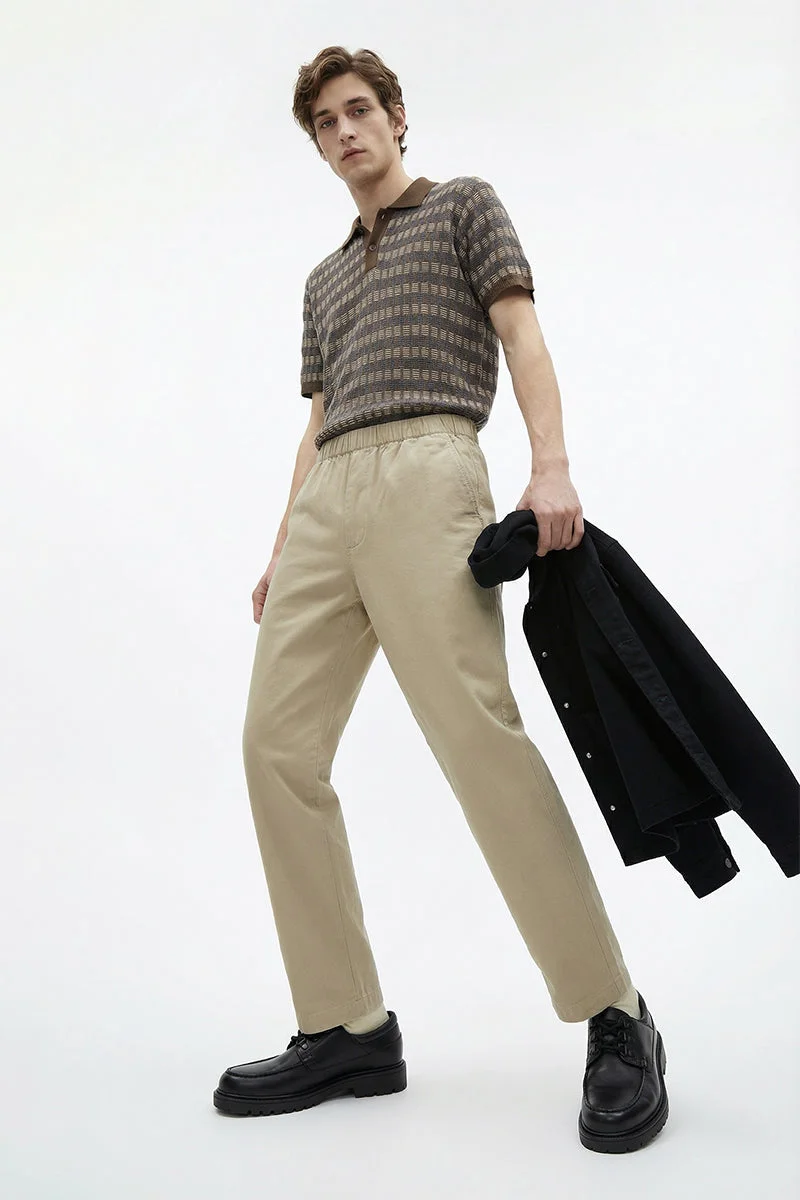 SNITCH Beige Solid Relaxed Casual Trousers