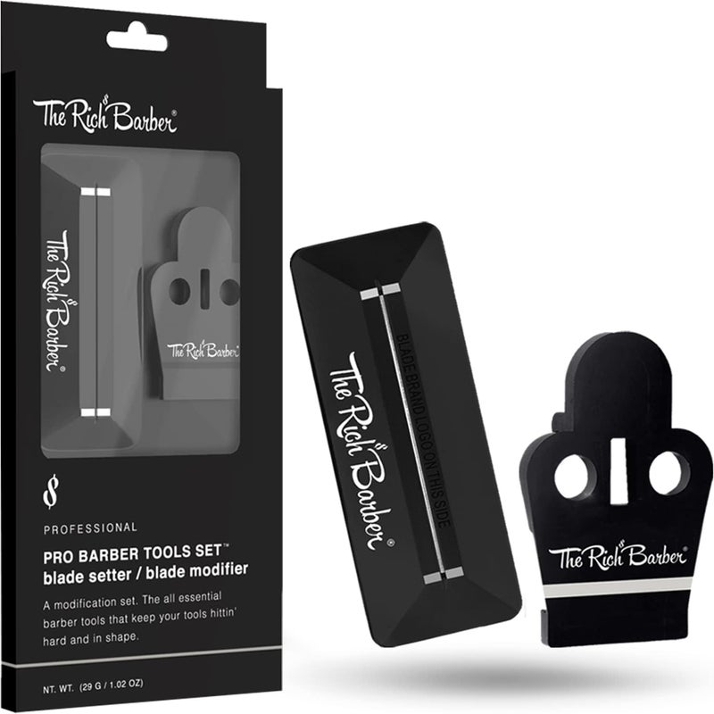 The Rich Barber The Rich Barber Pro Barber Tools Set  Accessories Kit with 1Minute Blade Modifier  10Second Blade Setter  Zero Gap Trimmer Alignment Tool Blade Sharpener Block  Professional Barber Supplies 