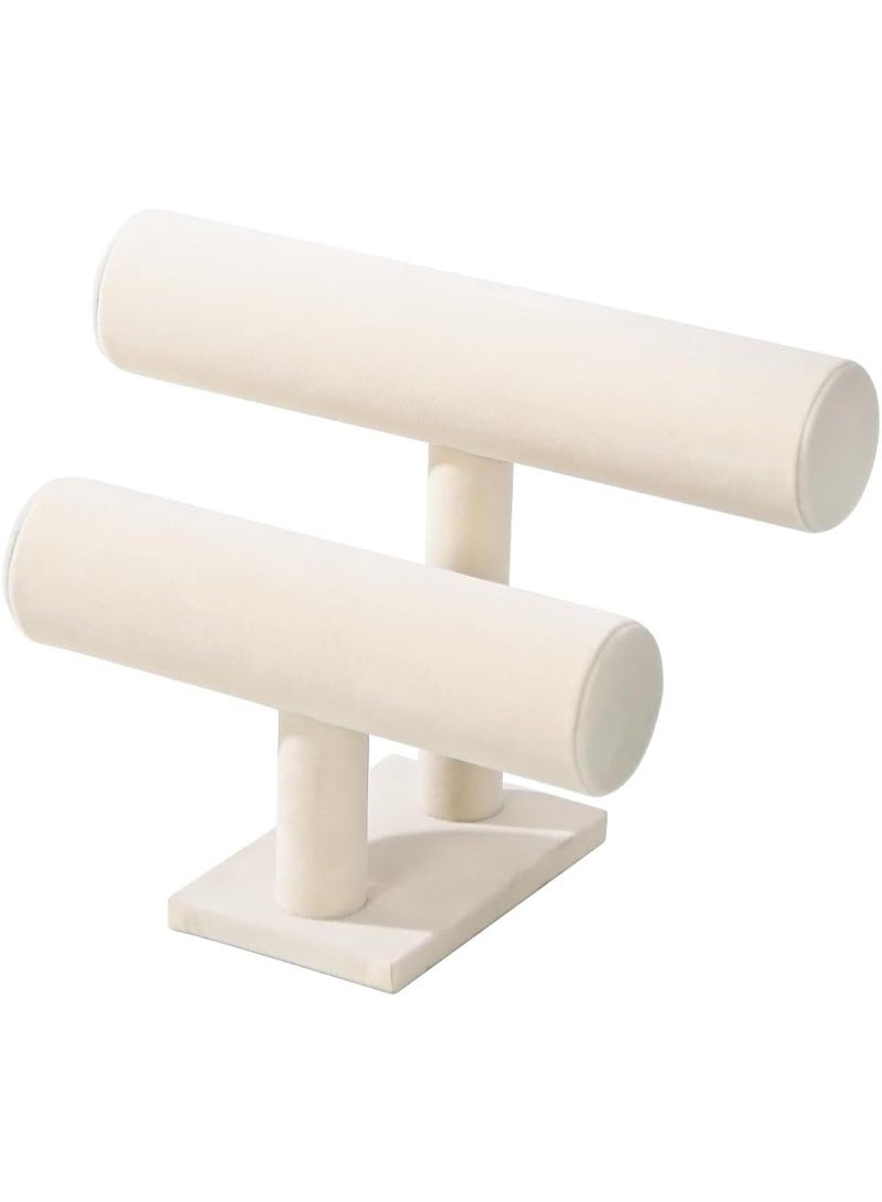 co arma Grey Velvet 2-Tier T-Shaped Jewelry Display Stand - Image 4