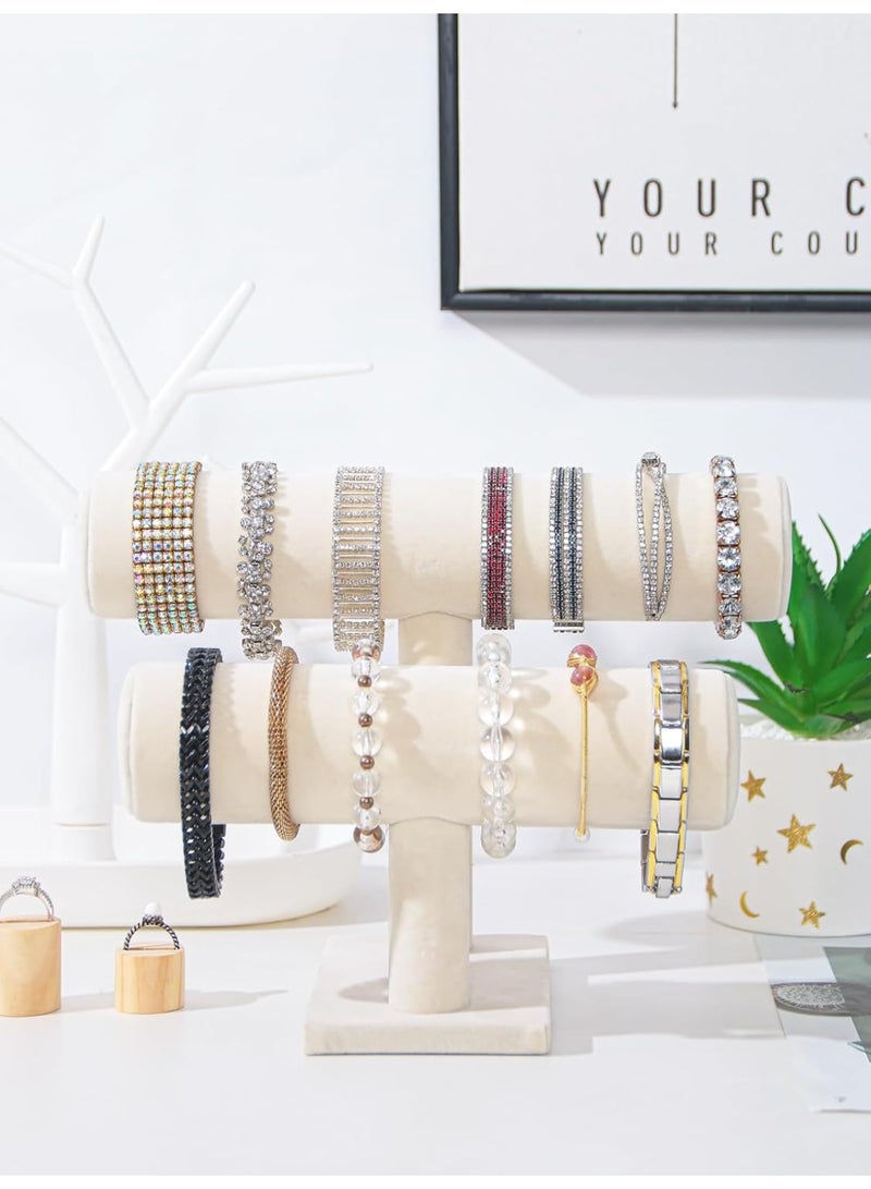 co arma Grey Velvet 2-Tier T-Shaped Jewelry Display Stand - Image 2