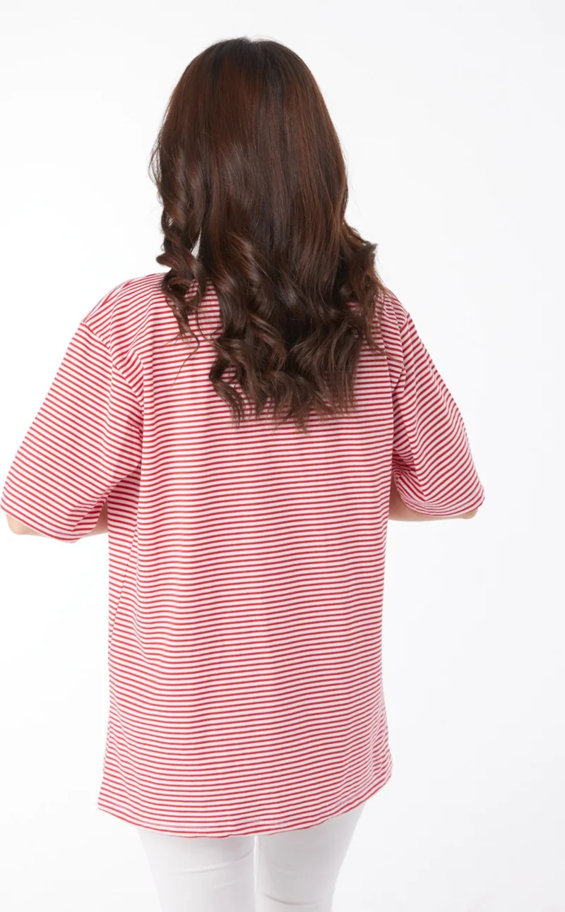 Tofisa Plain Crew Neck Women's Red Striped T-Short - 25119