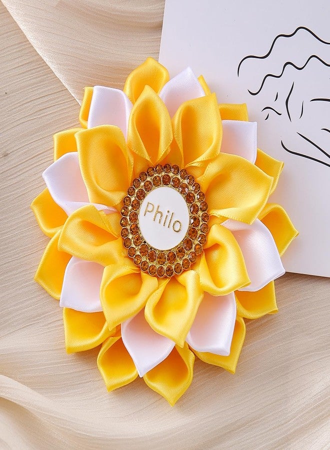 HUSURU Handmade Layers Silk Ribbon Flower Corsage Society Greek Letters Philo Brooch Pin Women Party Gifts Jewelry - Image 2