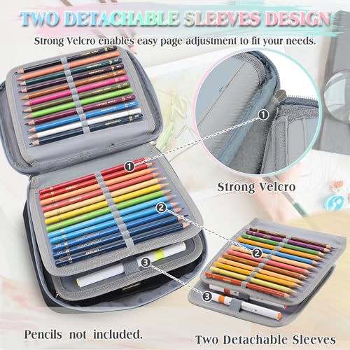 VX VONXURY Large Pen Pencil Case,VONXURY High Capacity Art Colored Pencil Pouch Portable Stationery Organizer With 2 Detachable Layers 54 Slots Multiple Zipper Pockets for School Office College - Image 4