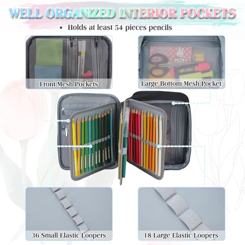 VX VONXURY Large Pen Pencil Case,VONXURY High Capacity Art Colored Pencil Pouch Portable Stationery Organizer With 2 Detachable Layers 54 Slots Multiple Zipper Pockets for School Office College - Image 3