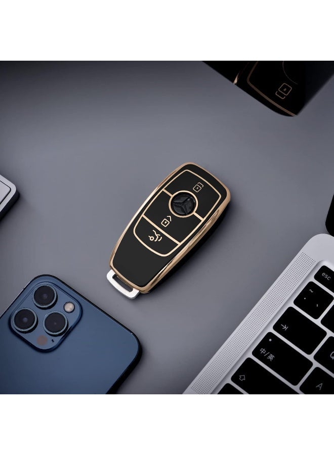 Key Cover for Mercedes for Mercedes Benz E Class W205  (Golden Edge-Black) - Image 3
