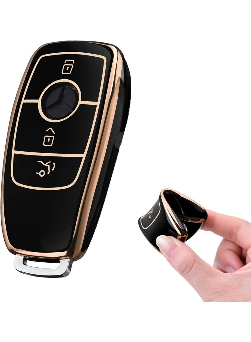 Key Cover for Mercedes for Mercedes Benz E Class W205  (Golden Edge-Black) - Image 1