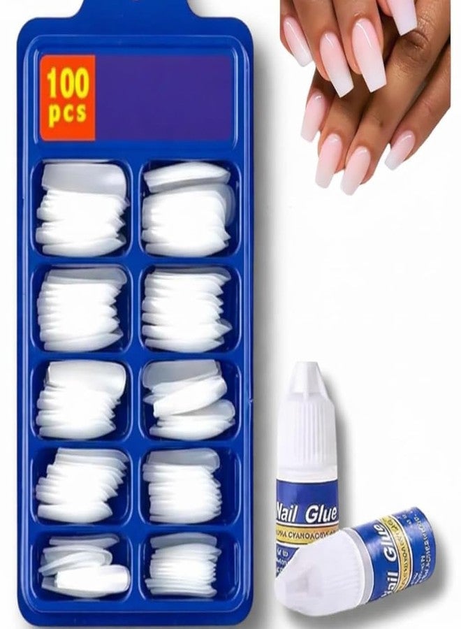 Everglam Artificial Nails, White Press-On Nails with Nail Glue, 100 Pieces - Image 1