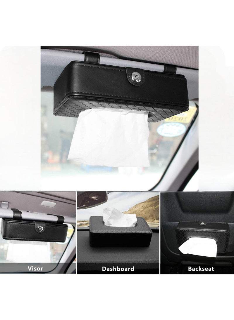Generic - Car Tissue Holder, Car Sun Visor Napkin Holder, Hanging Paper Towel Clip, Tissue Paper Holder Dispenser, Napkin Tissue Tray Container, PU Leather Backseat Tissue Paper Box for Car, Black - Image 1