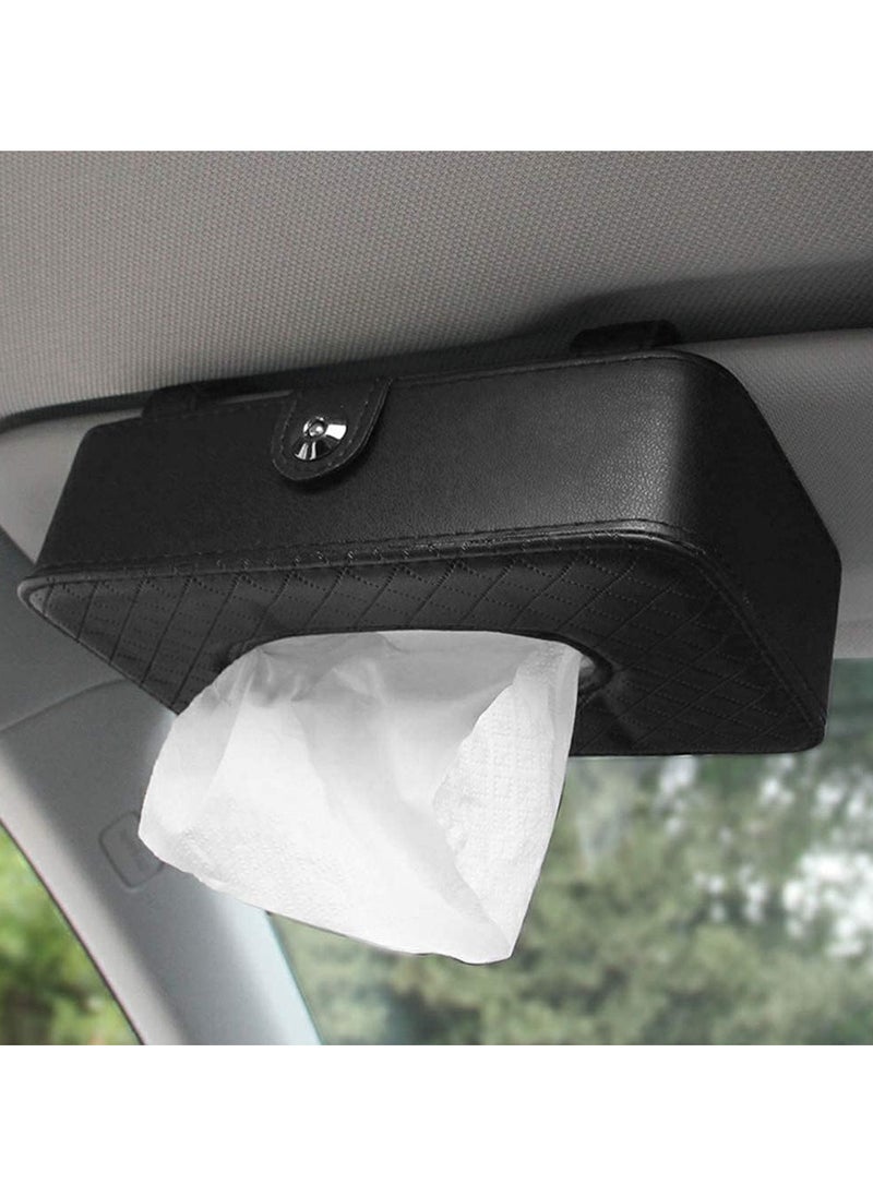 Generic - Car Tissue Holder, Car Sun Visor Napkin Holder, Hanging Paper Towel Clip, Tissue Paper Holder Dispenser, Napkin Tissue Tray Container, PU Leather Backseat Tissue Paper Box for Car, Black - Image 1